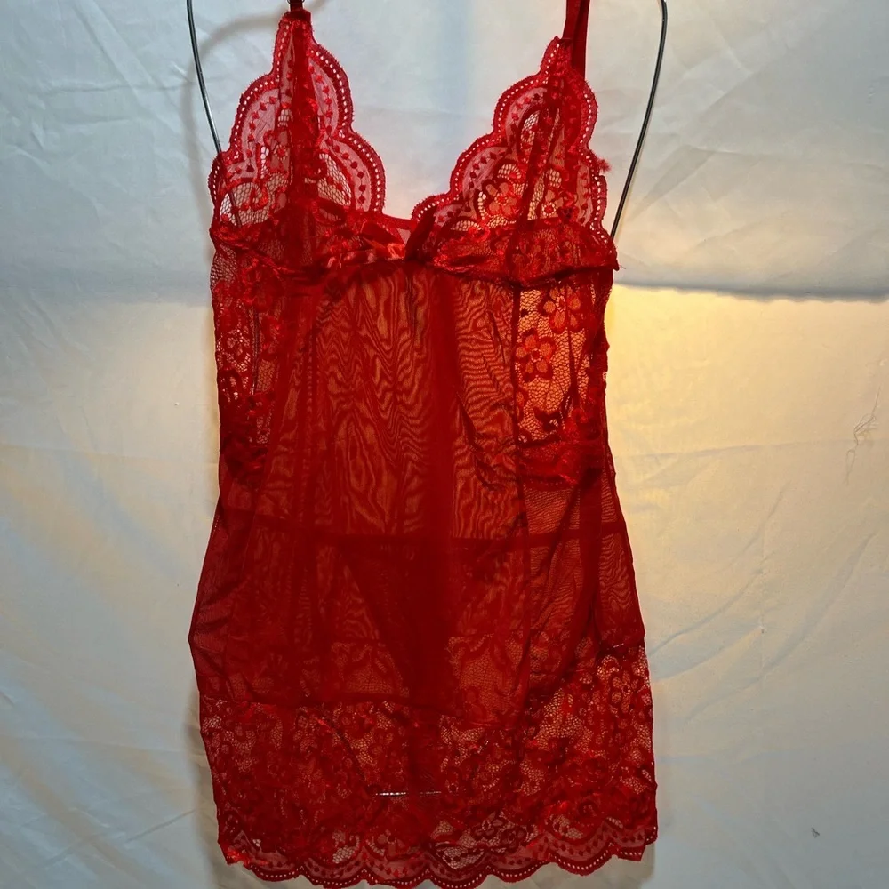 3/$30 Bundle •Red Lace Sheer Babydoll Lingerie Set with Thong Intimates Medium